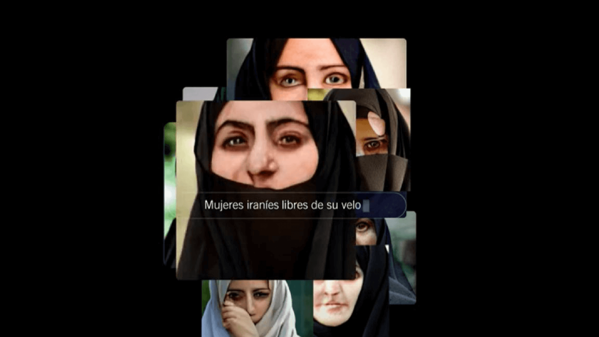 Imágenes de mujeres iraníes con velo con la barra de búsqueda adelante que dice "mujeres iraníes sin velo".