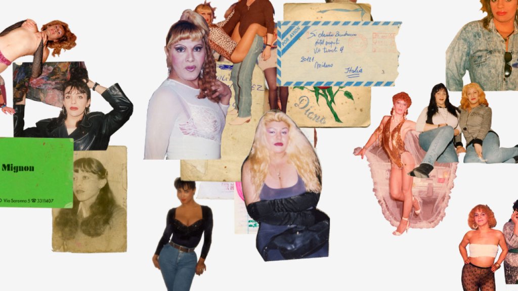 Collage con imágenes recortadas de fotos y postales de personas trans.