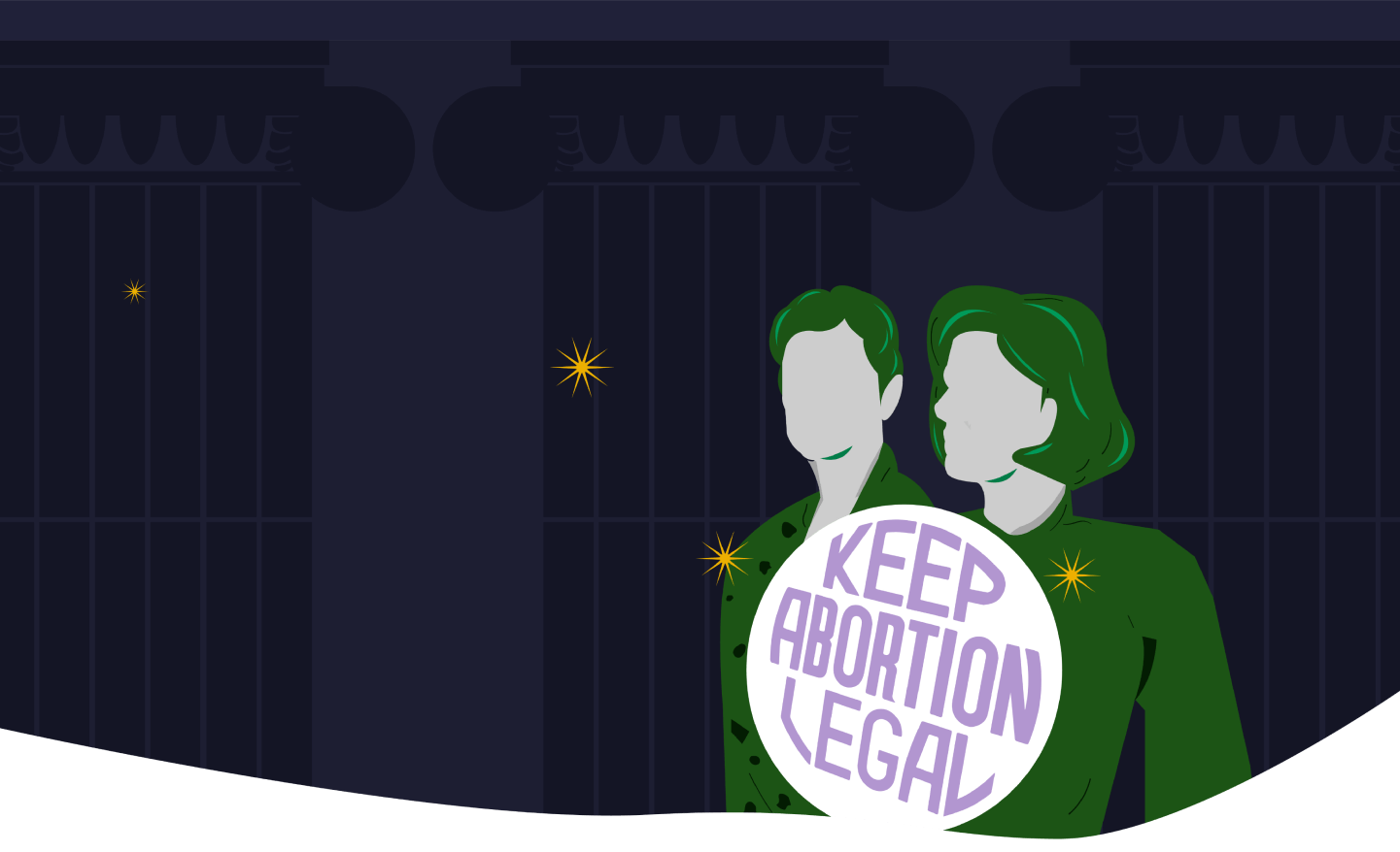 Dibujo de #Resistirenverde dos personas con un cartel que dice "Keep abortion legal".